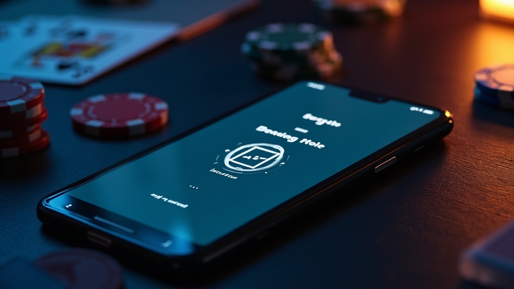 Telefon z ekranem instalacji aplikacji na tle ciemnego kasyna